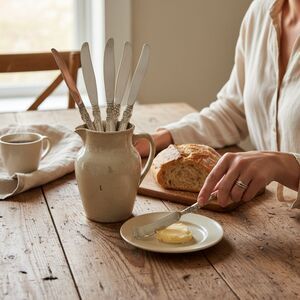 8  Oneida Prestige GAY ADVENTURE Silverplate Dinner Knives   1955